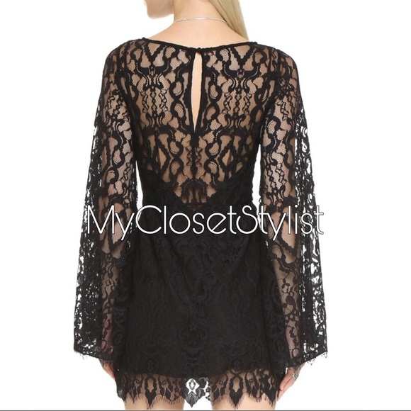 FREE PEOPLE Flared Bells Sleeves Black Lace Dress2 - Picture 3 of 3